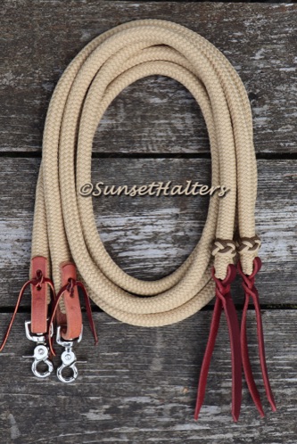 Sunset Halters, natural horsemanship, training, reins, split reins, yacht braid, Weaver, water ties, American made